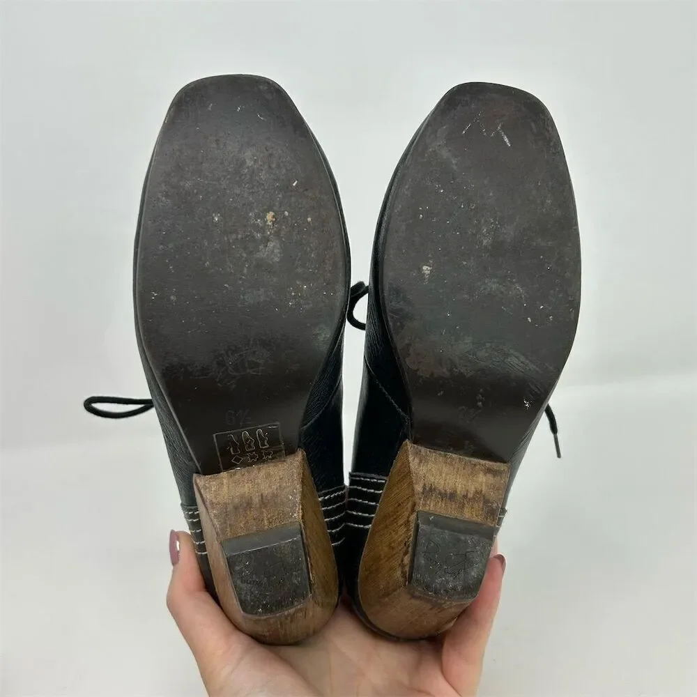 John Fluevog Women's Black Leather Lace-Up Heels Size 6.5 Formal Shoes Dressy